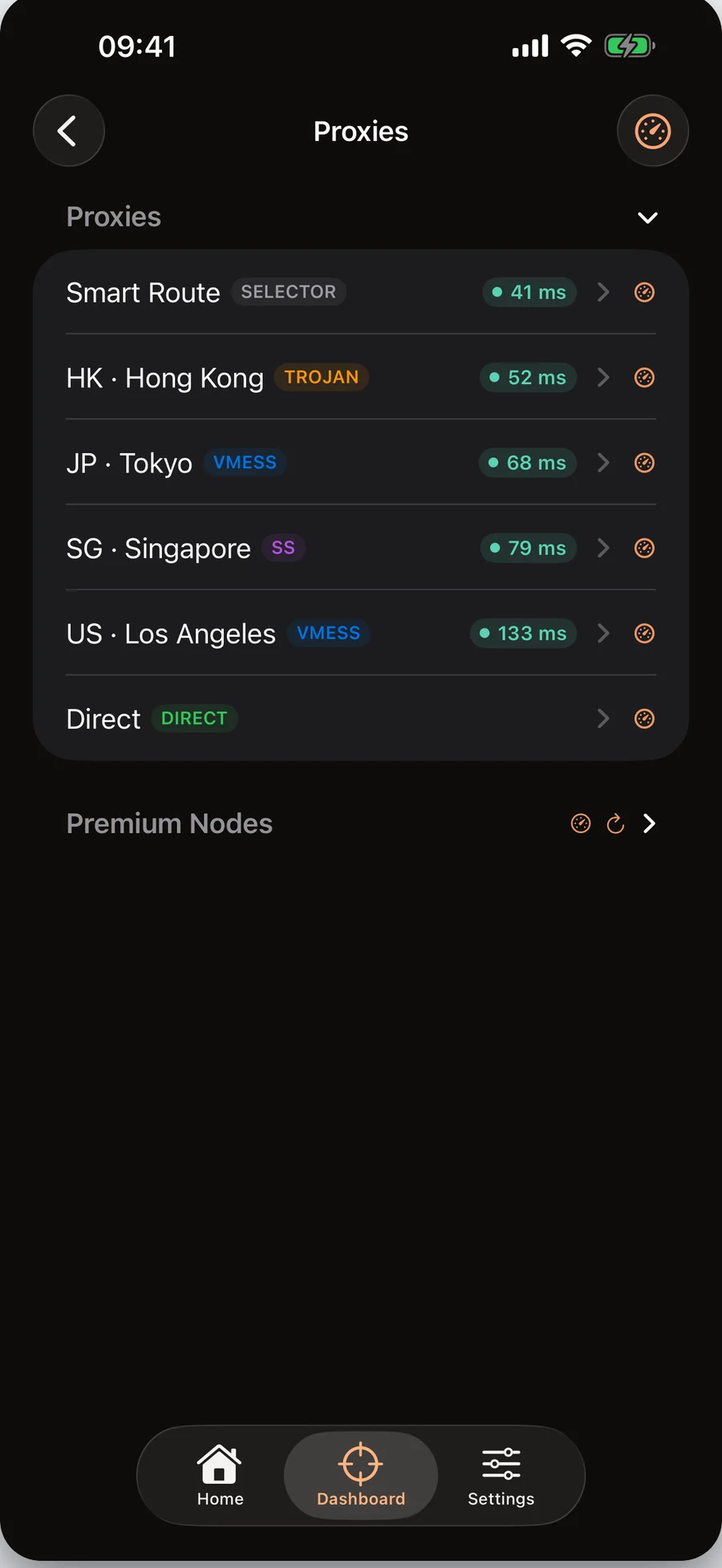 ChocLite proxy server list with latency readings